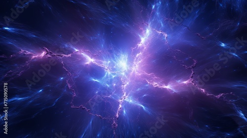 Vibrant cosmic energy surge with dynamic interplay of electric blue and purple. Magnetic storm in outer space. Concepts of cosmos, energy, abstract, fantasy background