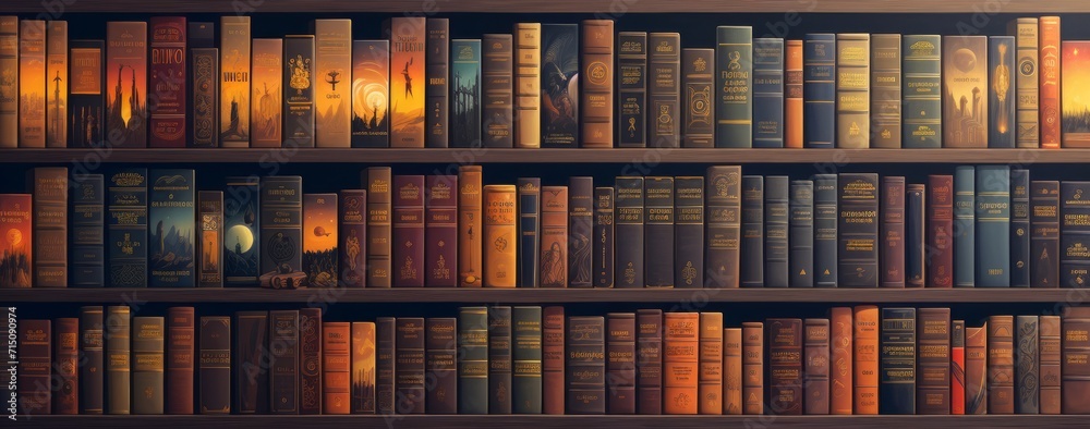 Antique styled books arranged neatly on wooden shelves. Concept of antiquarian books, classic literature, and home library aesthetics. Antique styled books arranged neatly on wooden shelves. Concept of antiquarian books, classic literature, and home library aesthetics.