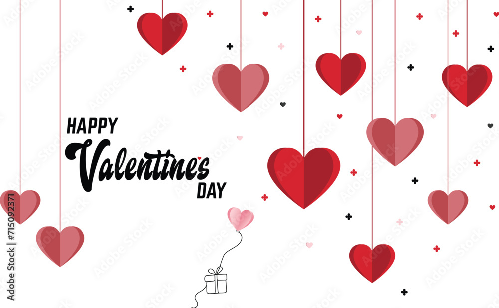 Happy valentine day with composition of hearts and flowers. isolated vector illustration, background, banner for social media and web
