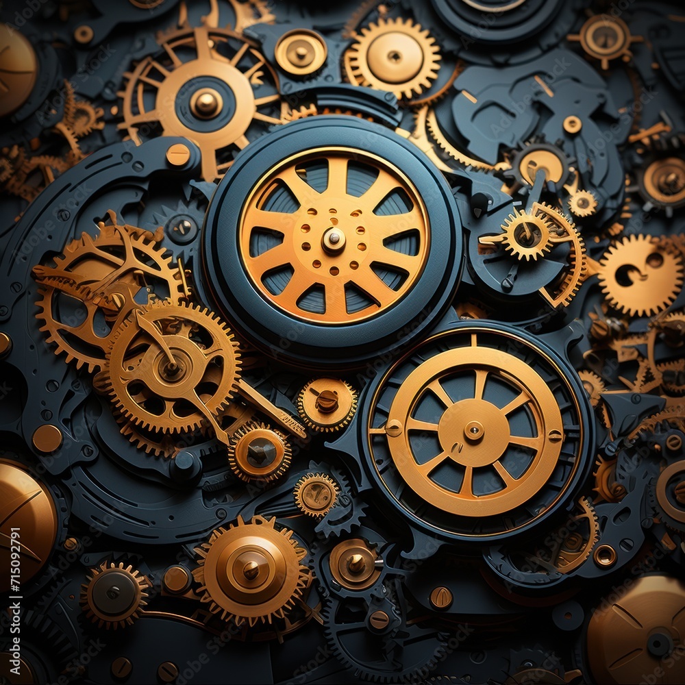 a close up of a clock with gold gears on it's face and a black clock face with gold gears on it's face. a close up of a clock with gold gears on it's face and a black clock face with gold gears on it's face.