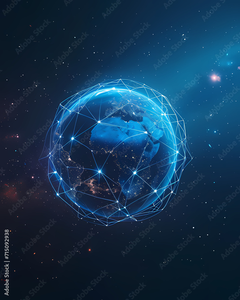 Networked Planet. Abstract digital data streams orbiting Earth, conveying global interconnectivity Networked Planet. Abstract digital data streams orbiting Earth, conveying global interconnectivity