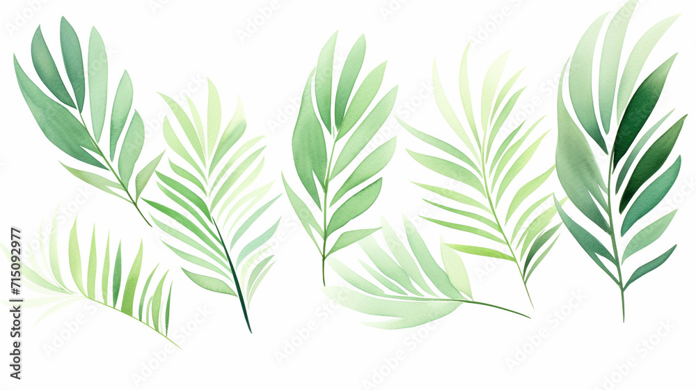 Artistic Palm Leaf Arrangement, Artistic arrangement of dark green palm leaves, closeup suitable for stylish wallpaper designs, Modern botanical art or creative interior decoration, AI Generated - obrazy, fototapety, plakaty 