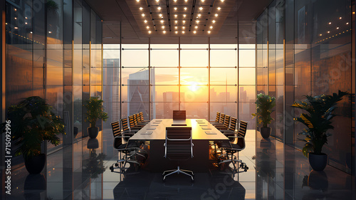 High-Rise Office Tower Executive Meeting in Modern Conference Room photo