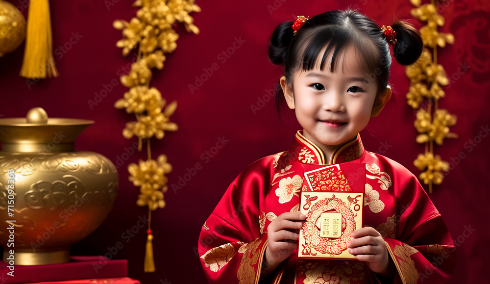 portrait asian girl wearing a cheongsam, chinese vew year's eve, chinese girl in traditional suit