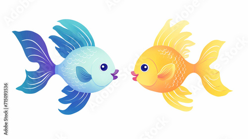 Fish and animals, Cartoon drawing, Water color style, AI Generated © Watercolorbackground