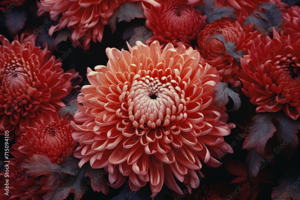  a close up of a bunch of flowers with red and pink flowers in the middle of the picture and the center of the flower in the middle of the picture.