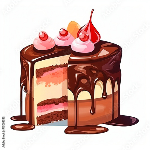 Cartoon chocolate cupcakes with cream on a white background.