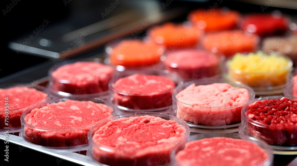 Artificial protein meat grow in laboratory, cell-based synthetic meat , generative by ai Artificial protein meat grow in laboratory, cell-based synthetic meat , generative by ai