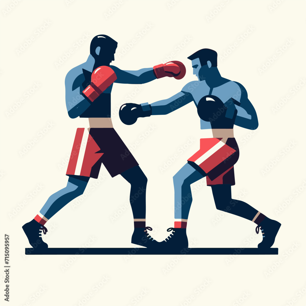 illustration of the boxing fight, two men are fighting, martial arts sparring 