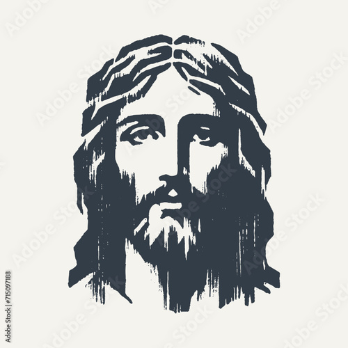 Ilustration of Jesus Christ. Vintage block print style vector illustration with grunge effect.