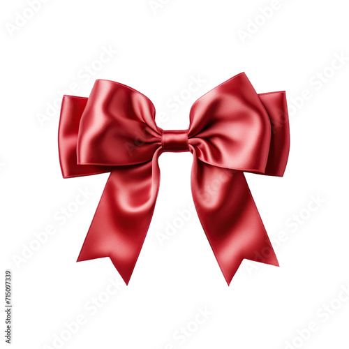 Red ribbon with bow for gift, isolated on white or transparent background.
