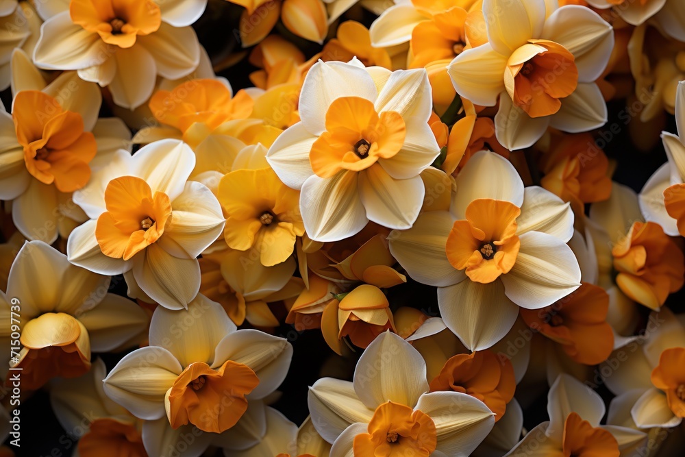 a close up of a bunch of flowers with orange and white flowers in the middle of the picture and yellow flowers in the middle of the picture. a close up of a bunch of flowers with orange and white flowers in the middle of the picture and yellow flowers in the middle of the picture.