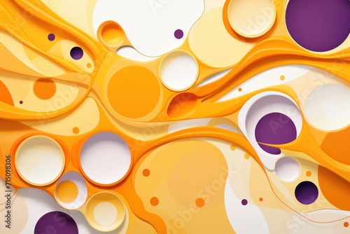  a close up of a yellow and purple background with lots of bubbles and circles on the bottom of the image.