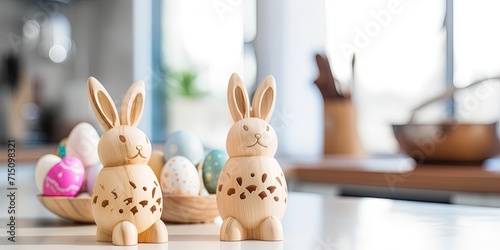 Easter bunny figurines on the kitchen table photo