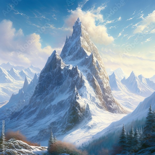 Huge fantasy snow covered mountain