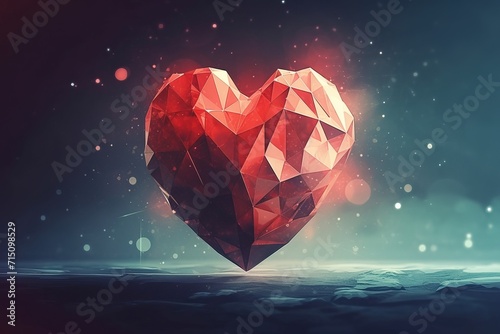 Bright shiny polygonal red heart