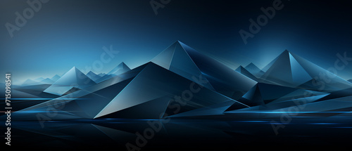 Futuristic monochromatic landscape: Abstract triangles and clouds in dark blue and light black. A seamless blend of futuristic chromatic waves and steel forms. Ideal for modern wallpaper and design photo