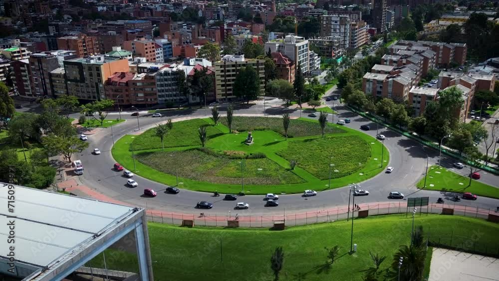 aerial view of round point city bogota train monument in the middle of the circle aerial view of round point city bogota train monument in the middle of the circle