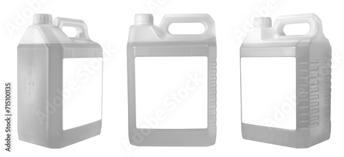 Tableau sur toile A set of plastic cans with an empty label highlighted on a white background
