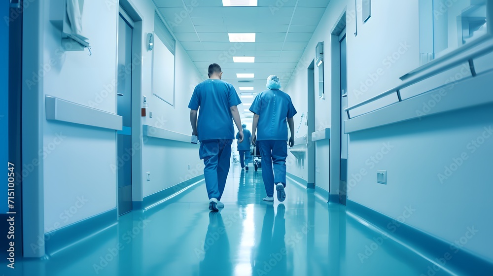hospital room with a group of doctors walking hospital room with a group of doctors walking