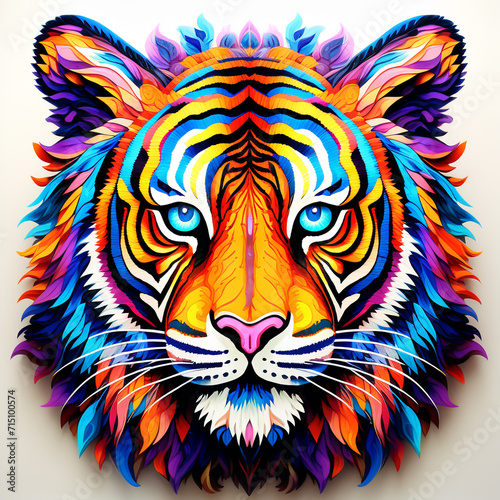 a colorful Tiger face isolated on white. mandala art