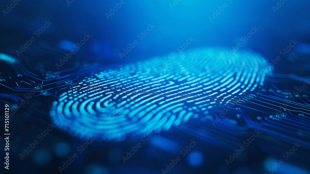 Fingerprint on a blue microchip. Cybersecurity concept, user privacy security and encryption. Future technology, data protection, secure internet access. Fingerprint on a blue microchip. Cybersecurity concept, user privacy security and encryption. Future technology, data protection, secure internet access.