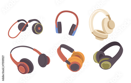 Wireless headphones accessories for music hearing or gaming entertainment isolated set on white