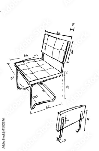 Freischwinger Chair, sketch, measurements, design classics, chrome chair, upholstery