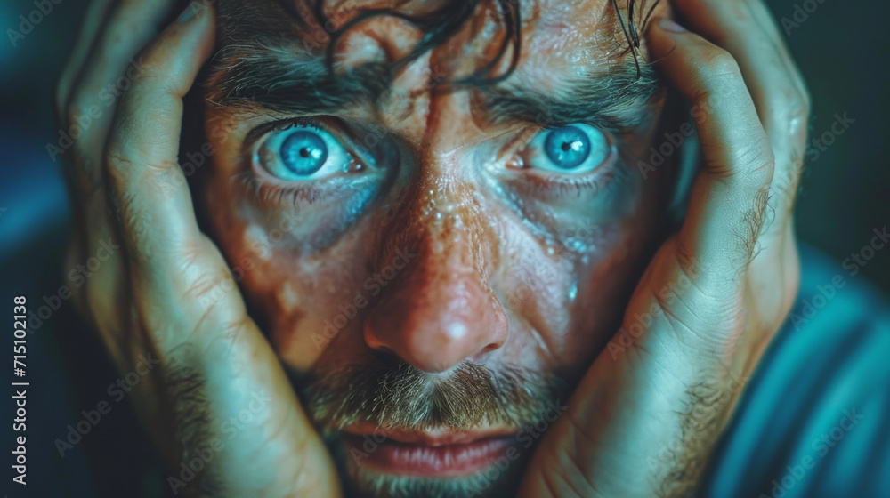 A man holds his head, feels anxiety and confusion. A man holds his head, feels anxiety and confusion.