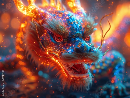 Chinese new year, Dragon Dance in a Glowing Parade, A hyper-realistic depiction of a dragon dance performance with intricate details