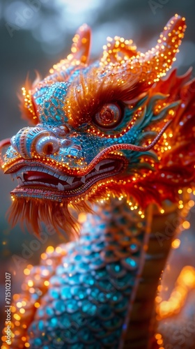 Chinese new year  Dragon Dance in a Glowing Parade  A hyper-realistic depiction of a dragon dance performance with intricate details