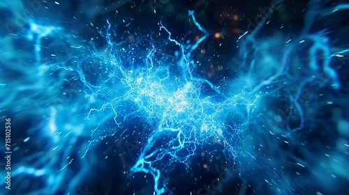 Abstract background of blue electrical explosive field in an impactful and dynamic vision. Blue electrical explosion of electrifying energy in a fascinating setting.