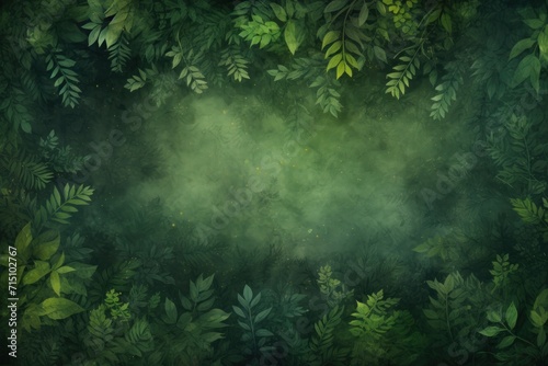  a picture of a forest with lots of green leaves on the top and bottom of the picture is a dark green background. © Nadia