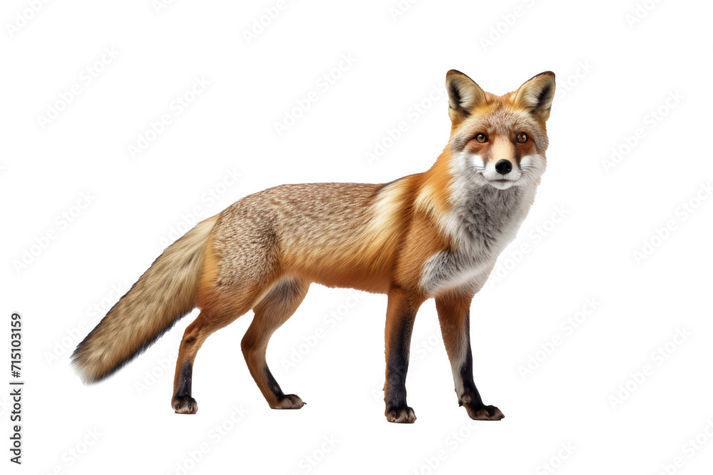 Red fox standing, detailed and isolated on black on transparent background