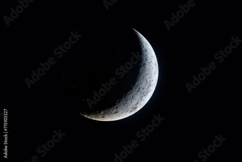  a half - moon in the dark sky with a small amount of light coming from the side of the moon.