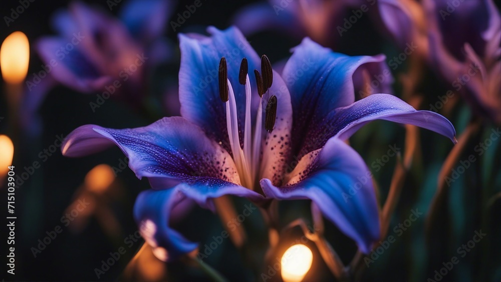 close up of a flower A blue and purple lily on fire that changes color close up of a flower A blue and purple lily on fire that changes color