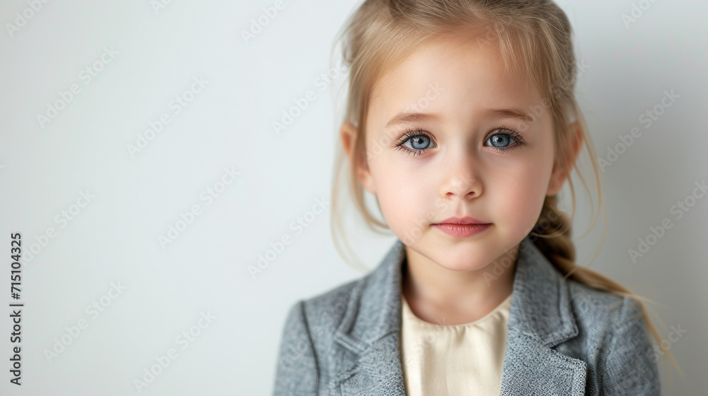 Portrait of a little girl with an elegant suit, white background. Portrait of a little girl with an elegant suit, white background.