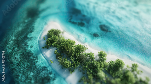 Lush Tropical Island Over Crystal Blue Waters in Maldives, Bird's-eye view of a small, verdant tropical island surrounded by Maldives' signature clear blue waters