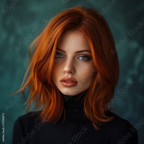 Redhead Woman with Medium Hair. Generative AI.