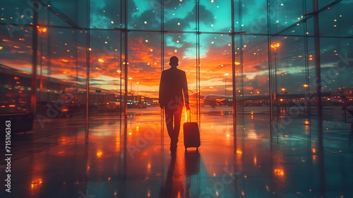 Unrecognizable Man With Bag And Suitcase Walking In Airport Terminal,