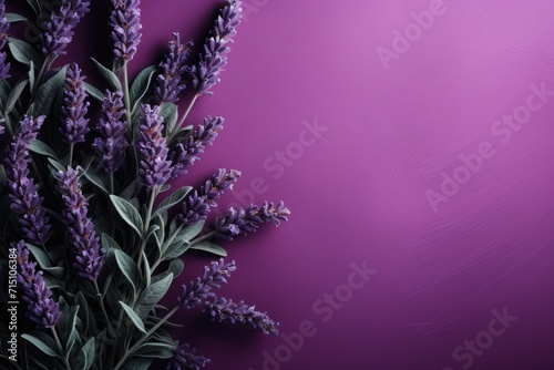  a bunch of purple flowers sitting on top of a purple and purple table cloth on top of a purple wall.
