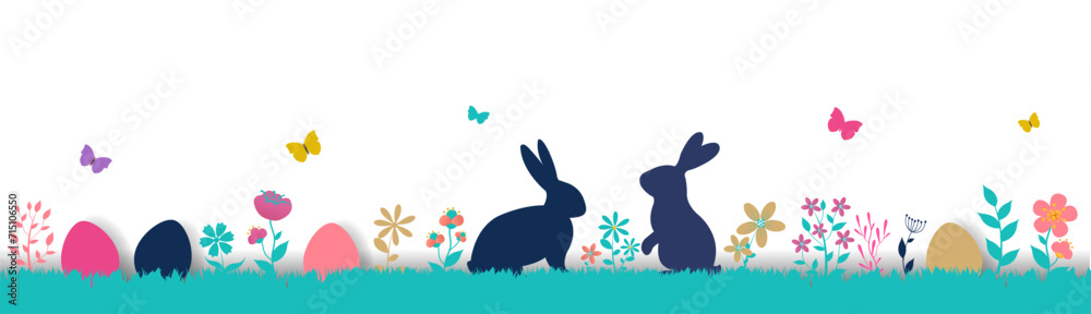 Easter Border With Rabbit eggs in grass