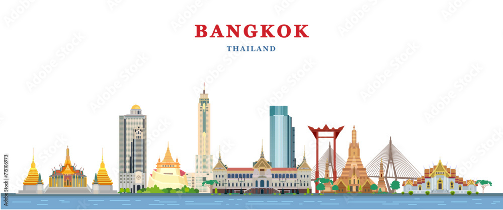 Bangkok, Thailand and landmarks, travel and tourism, urban scene - obrazy, fototapety, plakaty 