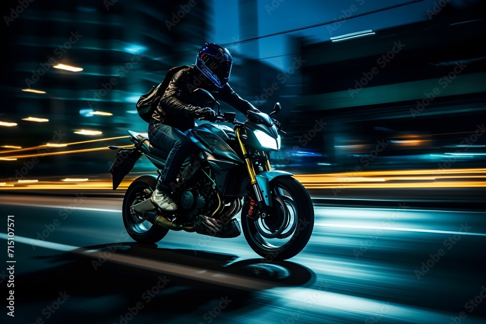 high speed motorcycle on the road at night