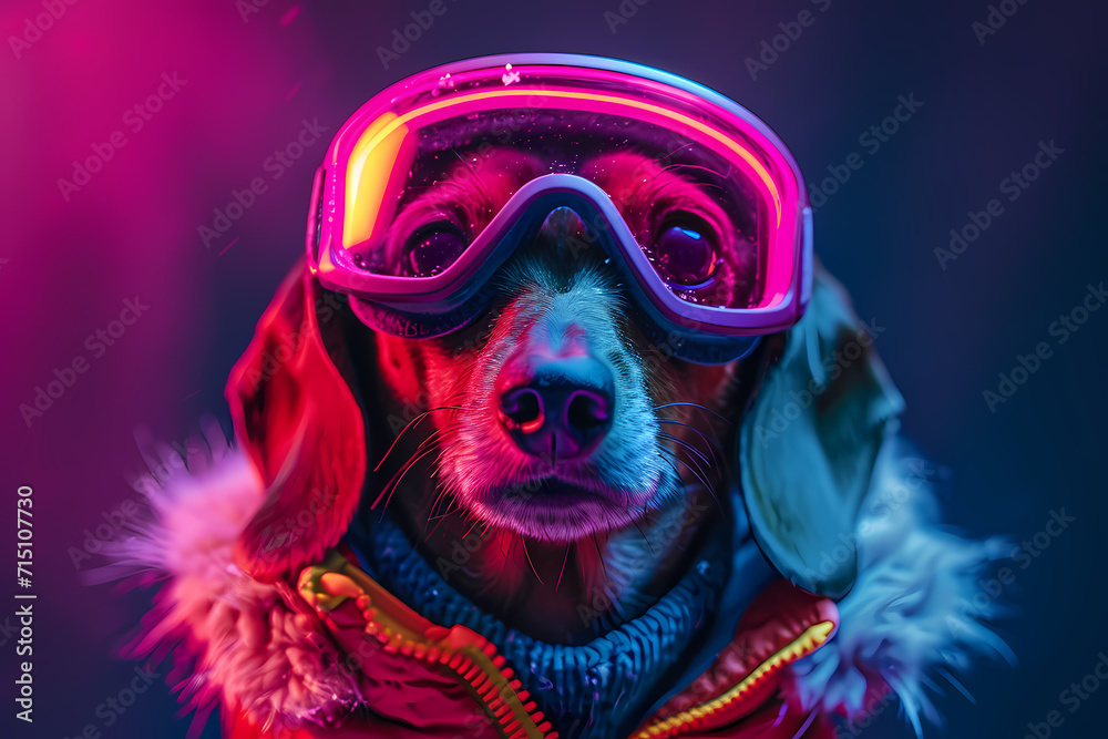 A curious pup dons protective goggles, ready to take on the world with a sense of adventure and determination A curious pup dons protective goggles, ready to take on the world with a sense of adventure and determination