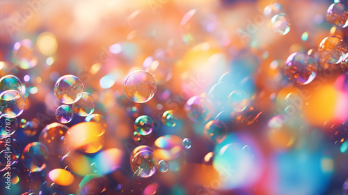 An image of soap bubbles of various sizes and colors with a beautiful bokeh background.