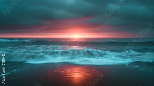 sunset or sunrise over the sea. Beautiful landscape. Generative AI © Miss V