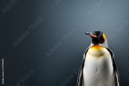  a close up of a penguin on a dark background with a light shining on the back of it's head.