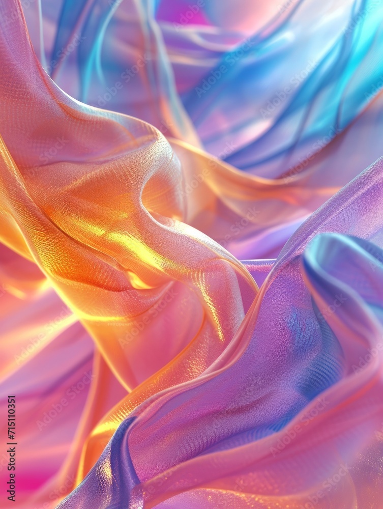 Obraz premium abstract background with waves, fabric in yellow, peach and blue. Generative AI