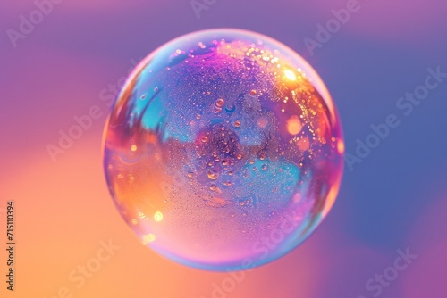 round magenta and amber, transparent bubble on colorful background. Generative AI